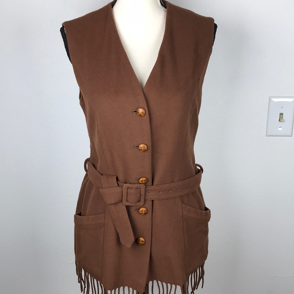 The Limited Vintage Vest Belt Fringe V Neck Vest
